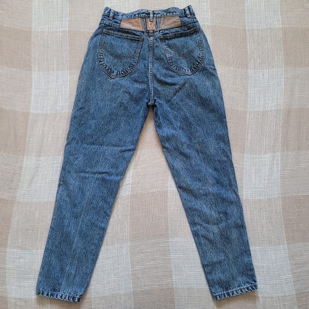 Vintage Western Coastal Cowgirl Alt Leather Trimmed High Rise Denim Mom Jeans - Picture 11 of 14